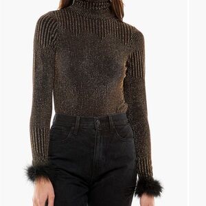 WAYF Black and Gold Striped Bodysuit